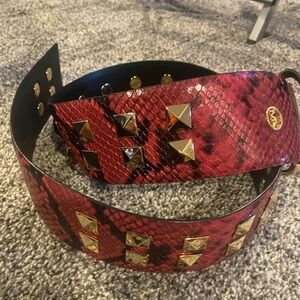 MK Burgundy Snake Studded Wide Leather Belt